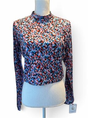 Champion Multicolor Geometric Crop Top — Red, Blue, Purple